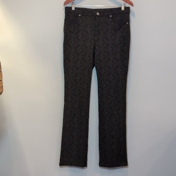 3/$20 SIMON CHANG Denim Slim Straight Trouser Pants Stretch Black Jacquard - Picture 9 of 12